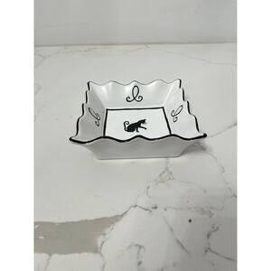 Cat Trinket Box/Dish Stoneware Black & White Chaleur